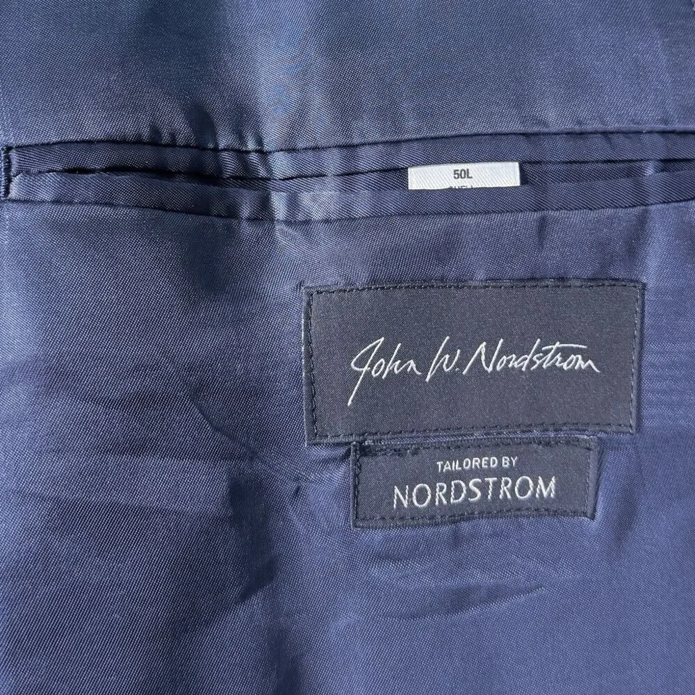 John W Nordstrom Mens 50L Loro Piana Wool Silk Blazer Birdseye Sport Coat Blue